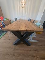 Unieke Industriële Eettafel Oud Eiken 220 x 94 | Handgemaakt, Huis en Inrichting, Tafels | Eettafels, Ophalen, 200 cm of meer