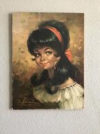 Vintage schilderij zigeunerinnetje jaren zestig, Antiek en Kunst, Kunst | Schilderijen | Klassiek, Ophalen of Verzenden