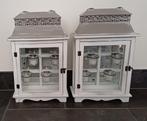 Brocante witte windlichten, Huis en Inrichting, Woonaccessoires | Kandelaars en Kaarsen, Ophalen, Zo goed als nieuw, Wit, Hout