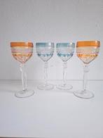 Set van 4 zware kristallen glazen met gekleurde overlay, Antiek en Kunst, Antiek | Glas en Kristal, Ophalen of Verzenden