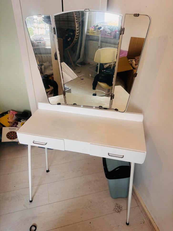 Vintage kaptafel met spiegel make up tafel, Huis en Inrichting, Tafels | Kaptafels, Gebruikt, 100 tot 150 cm, 50 tot 100 cm, Hout