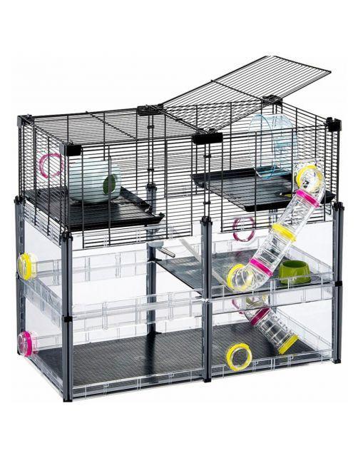 Ferplast Multipla Hamster Crystal - 72.5x37.5x62 cm Zwart, Dieren en Toebehoren, Knaagdieren en Konijnen | Hokken en Kooien, Zo goed als nieuw