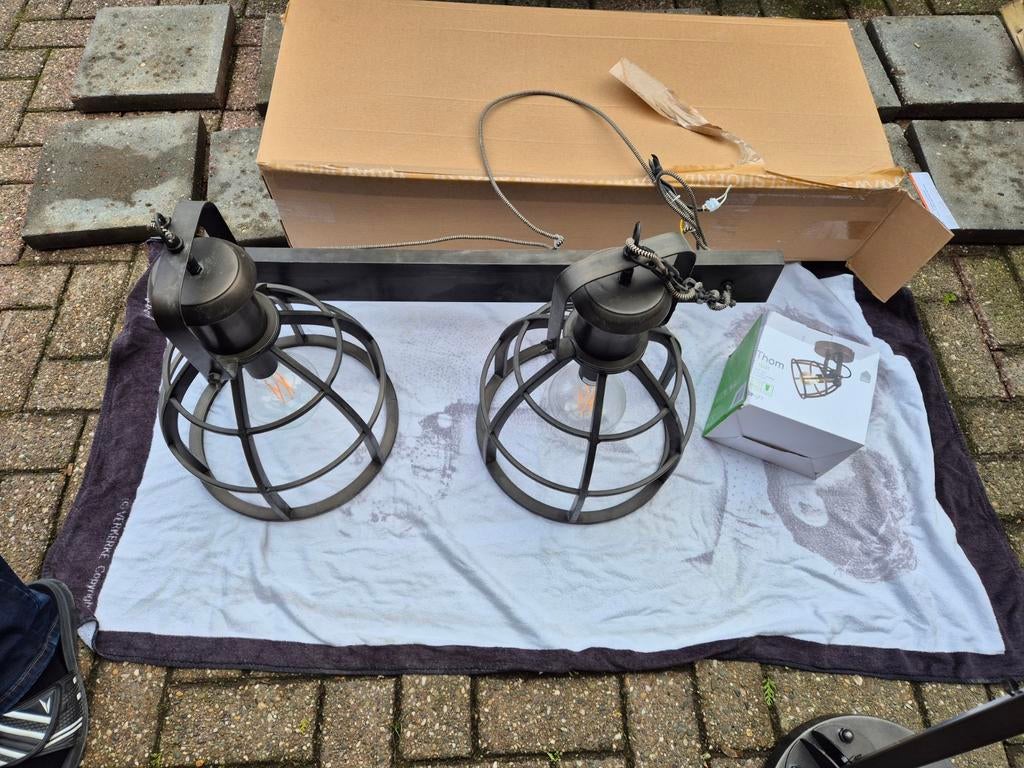 Lampen Set: Stalamp, Dubbele Hanglamp & Spot, Caravans en Kamperen, Ophalen, Zo goed als nieuw