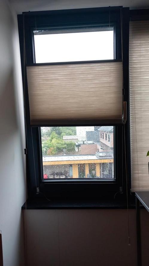 Set Plisségordijnen dubbel, Huis en Inrichting, Stoffering | Gordijnen en Lamellen, Zo goed als nieuw, Beige, Grijs, Ophalen