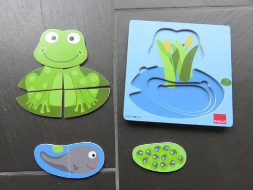 Houten lagenpuzzel kikker, GOULA, 8 stukjes., Kinderen en Baby's, Speelgoed | Kinderpuzzels, Gebruikt, 2 tot 4 jaar, Minder dan 10 stukjes