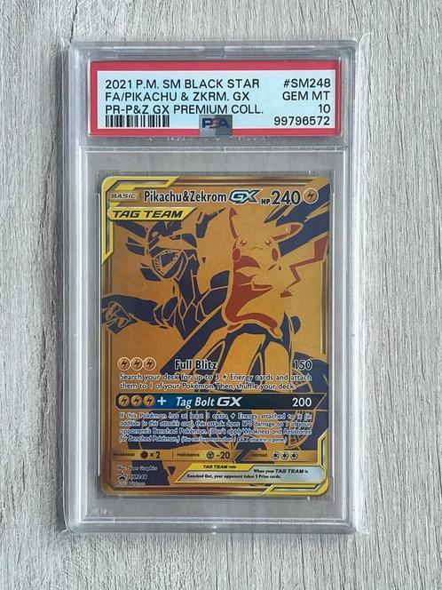 Pikachu & Zekrom GX Tag Team #SM248 - PSA 10, Hobby en Vrije tijd, Verzamelkaartspellen | Pokémon, Zo goed als nieuw, Losse kaart