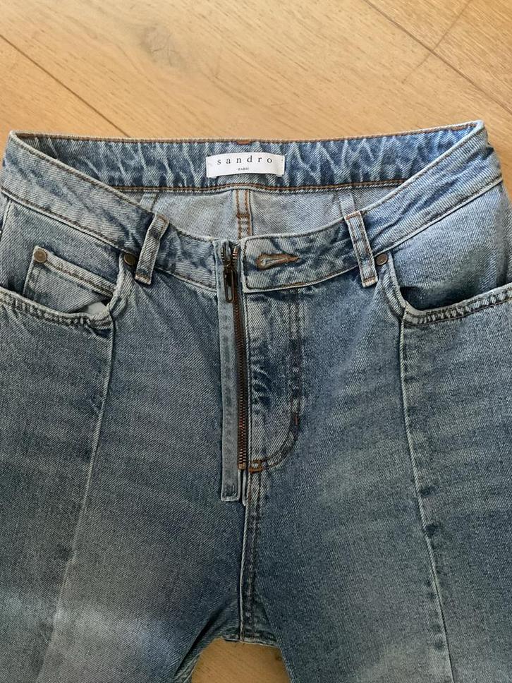 FIJNE SPIJKERBROEK VAN HET MOOIE FRANSE MERK"SANDRO"MT 36, Kleding | Dames, Broeken en Pantalons, Gedragen, Maat 36 (S), Blauw