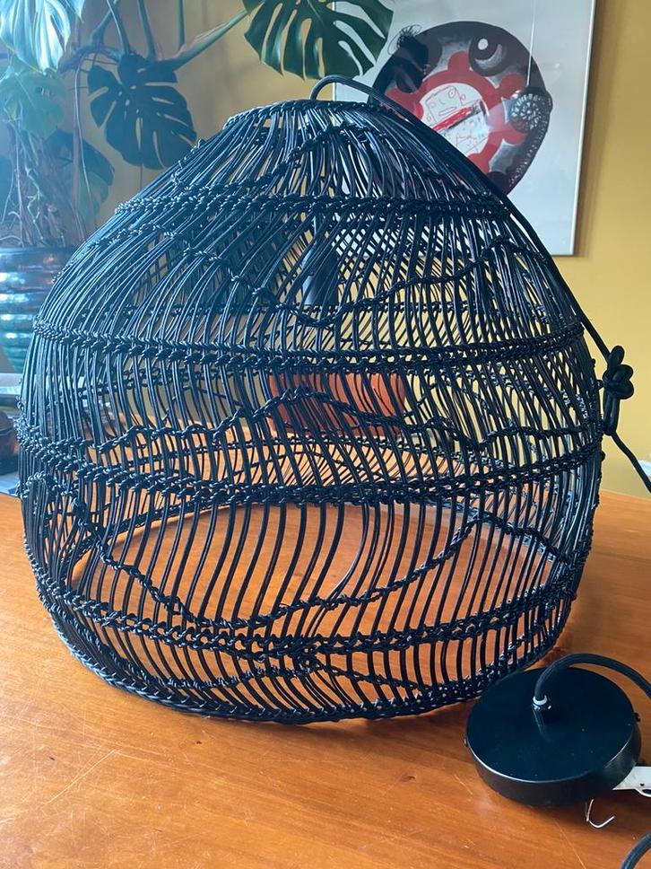 HKliving Wicker hanglamp, zwart riet. Medium, Huis en Inrichting, Lampen | Hanglampen, Gebruikt, 50 tot 75 cm, Overige materialen