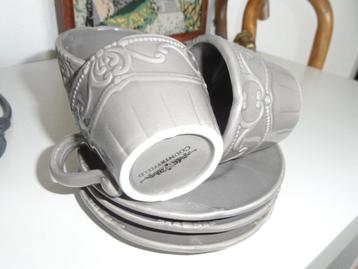 Setje van 3x kop en schotel, bruingrijs beschikbaar voor biedingen