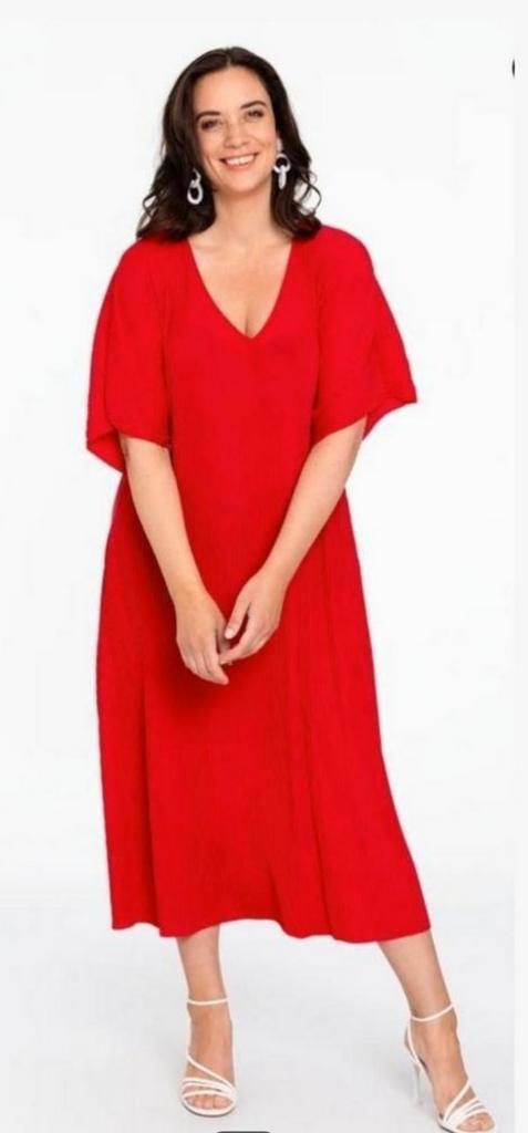 Stretchy dolce blauwe plissé A-lijn jurk YOEK M 46/48/50/52, Kleding | Dames, Grote Maten, Zo goed als nieuw, Jurk, Blauw, Ophalen of Verzenden