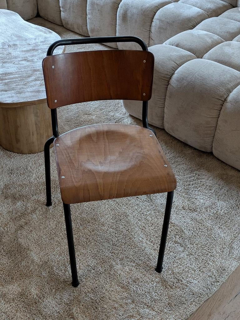 Stoere Schoolstoel - Zwart/Hout - Industrieel Interieur, Ophalen, Gebruikt, Zwart, Eén
