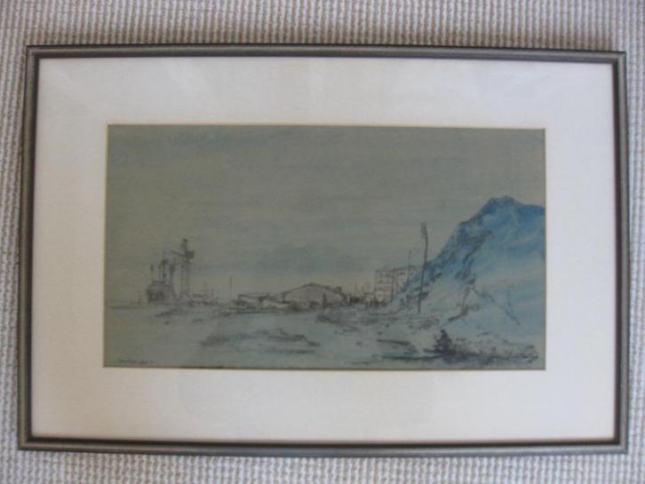 Poppe Damave ( 1921-1988). Santander, tekening in lijst., Antiek en Kunst, Kunst | Schilderijen | Klassiek, Ophalen