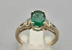 Gouden Vintage ring  edelsteen smaragd en diamant. 2025/652, Ophalen of Verzenden, Goud, Ring