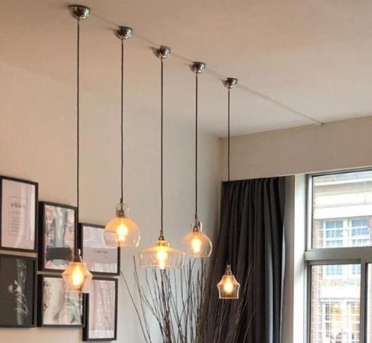 Luxe retro design hanglampen | 5 stuks | glas, Huis en Inrichting, Lampen | Hanglampen, Zo goed als nieuw, 50 tot 75 cm, Glas