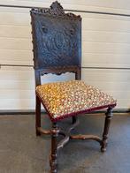 Oude kasteelstoel met engelen in de lederen rugleuning!, Antiek en Kunst, Antiek | Meubels | Stoelen en Banken, Ophalen of Verzenden