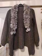 Wollen grijs vest met konijnenbont Large, Kleding | Dames, Jassen | Winter, Ophalen of Verzenden, Zo goed als nieuw, Maat 38/40 (M)