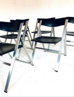 5x Design klapstoel Tecno, Justus Kolberg, Vintage retro buisframe design rotan webbing papercord deens, Zwart, Ophalen of Verzenden