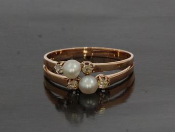 Sale Antieke 14k gouden parel bolsjewiek diamant dames ring beschikbaar voor biedingen