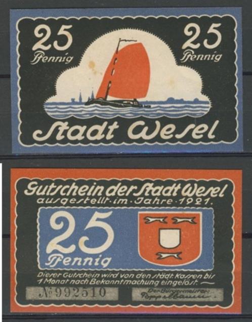 Wesel  25 Pfg 1921 Duits Noodgeld Biljet c-146  jdu Voor mee, Postzegels en Munten, Bankbiljetten | Europa | Niet-Eurobiljetten