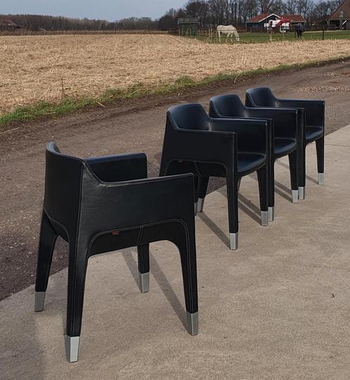 Set 4 Plank - Mon ami - Claudio Bellini armstoelen, Huis en Inrichting, Stoelen, Zo goed als nieuw, Leer, Zwart, Ophalen