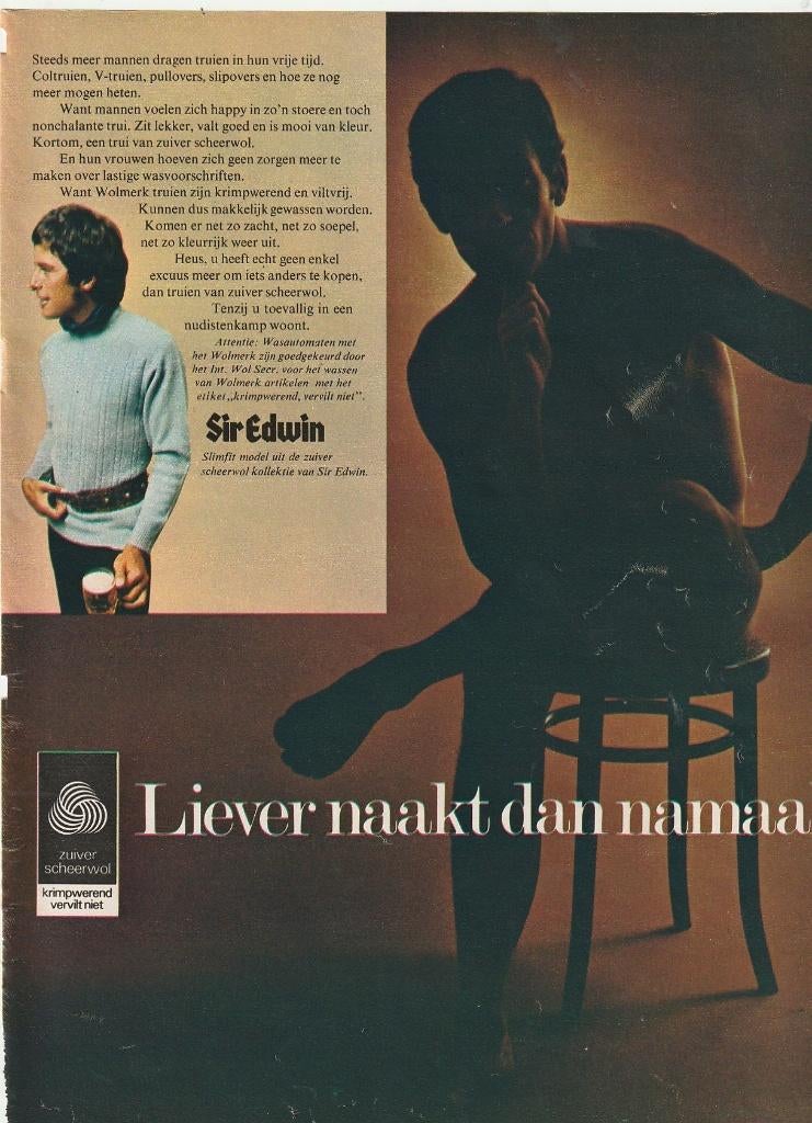 retro reclame 1969 Scheerwol naakte man is liever naakt, Verzenden, Overige typen