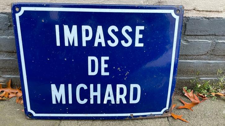 Antiek Frans emaille straatnaambord Impasse De Michard, Antiek en Kunst, Antiek | Emaille, Ophalen of Verzenden