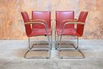 ZGANieuw 4 rode leren Leolux Freyr design eetkamerstoelen, Huis en Inrichting, Stoelen, LEolux, Leolux, Design, Ophalen of Verzenden