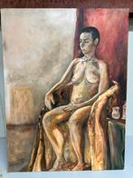Schilderij vrouw naakt zittend op stoel, Ophalen of Verzenden