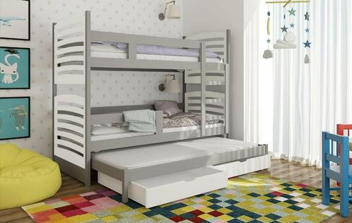 Stapelbed LILA 3 160x75 | 180x75 inclusief grijs witte KLEUR, Kinderen en Baby's, Kinderkamer | Stapelbedden en Hoogslapers, Nieuw