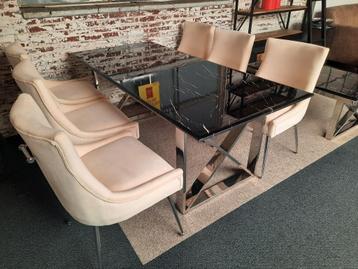 Nieuw binnen tafel met marmer blad 200x90cm met chroom poot beschikbaar voor biedingen