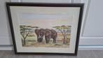 Aquarel  van olifanten., Antiek en Kunst, Kunst | Etsen en Gravures, Ophalen