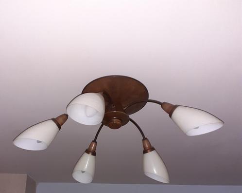 Vintage Hanglamp / plafondlamp, Huis en Inrichting, Lampen | Hanglampen, Zo goed als nieuw, Minder dan 50 cm, Glas, Hout, Metaal