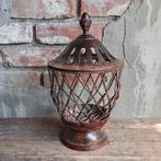 Landelijke metalen pot vaas + deksel hoog 31cm ø 18cm Etage3, Huis en Inrichting, Woonaccessoires | Overige, ., Ophalen of Verzenden