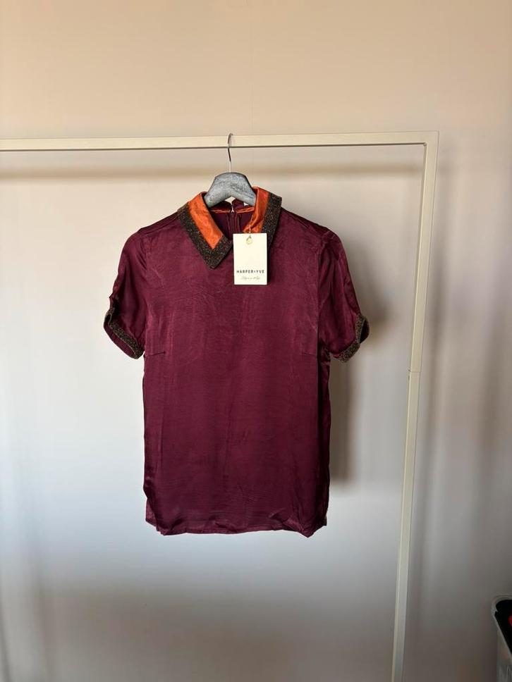 HARPER & YVE top lurex collar rood - maat XS - NIEUW, Kleding | Dames, Tops, Nieuw, Maat 34 (XS) of kleiner, Rood, Korte mouw