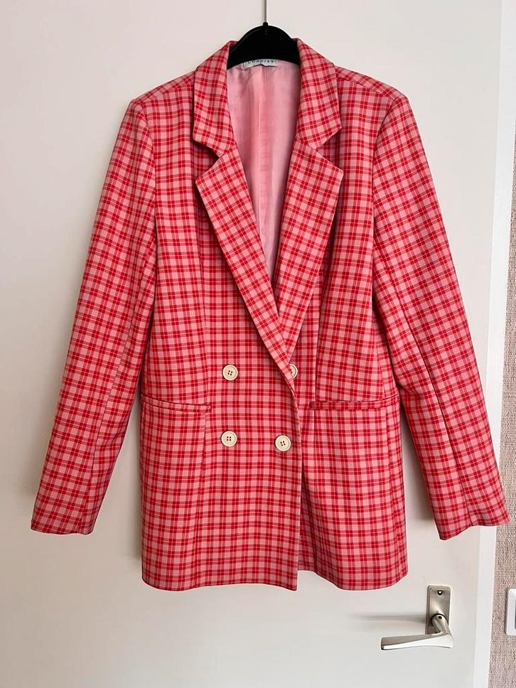 Geruite blazer roze ruiten koraal loavies, Kleding | Dames, Jasjes, Kostuums en Pakken, Zo goed als nieuw, Jasje, Maat 38/40 (M)