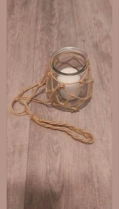 Windlicht met kaars en touw omwikkeld, Huis en Inrichting, Woonaccessoires | Kandelaars en Kaarsen, Nieuw, Kandelaar, Minder dan 25 cm