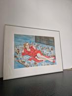 Groot liggende vrouw in jurk portret aquarel 71x91, Ophalen of Verzenden