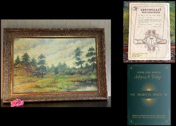 Klassiek olieverf schilderij van L Dam landschap boerderij beschikbaar voor biedingen