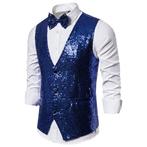 Heren blauw glitter gilet giletje feest party kostuum vest, Nieuw, Kleding, Verzenden