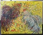 Schilderij hanen kippen 70x90 cm expressief acryl op doek v5, Antiek en Kunst, Kunst | Schilderijen | Klassiek, Ophalen