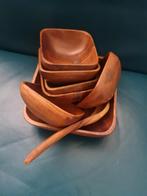 Houten teak Schalen Set + Lepel retro vintage pinda set, Ophalen of Verzenden, Hout