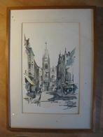 gekleurde prent oude stadhuis Eindhoven door Jan Weekers, Gebruikt, Ophalen of Verzenden, 1940 tot 1960, Gebouw