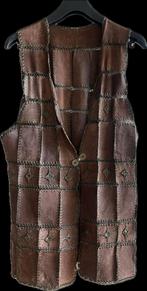 Vintage patchwork bruin leer gilet xl xxl, Kleding | Dames, Bodywarmers, Ophalen of Verzenden, Zo goed als nieuw, Bruin