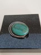 Antieke Zilveren Broche/Hanger met Malachiet., Ophalen of Verzenden