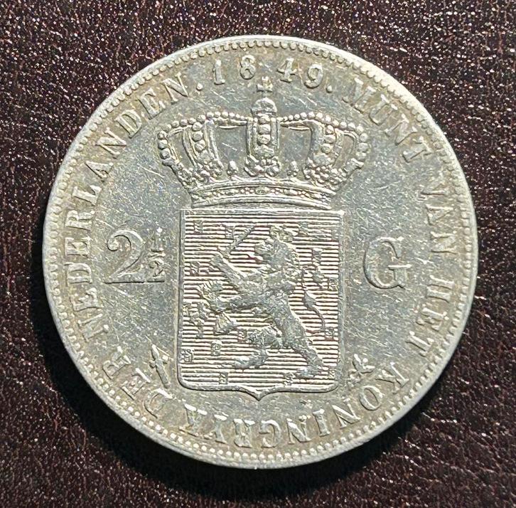 Rijksdaalder 1849 zonder punt achter F, Postzegels en Munten, Munten | Nederland, Losse munt, 2½ gulden, Koning Willem II, Zilver