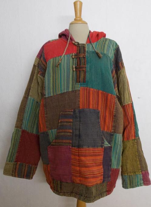 Nepal patchwork windstopper top/trui met capuchon! XL, Kleding | Dames, Truien en Vesten, Zo goed als nieuw, Maat 46/48 (XL) of groter