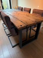 Industriële Eettafel 240 cm– Massief Wagonhout– Stalen Frame, Huis en Inrichting, Tafels | Eettafels, Ophalen, 200 cm of meer