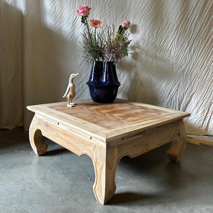 Opium salontafel - massief teak - 80 x 80 cm - TTM Wonen, Huis en Inrichting, Tafels | Salontafels, Nieuw, Minder dan 50 cm, 50 tot 100 cm
