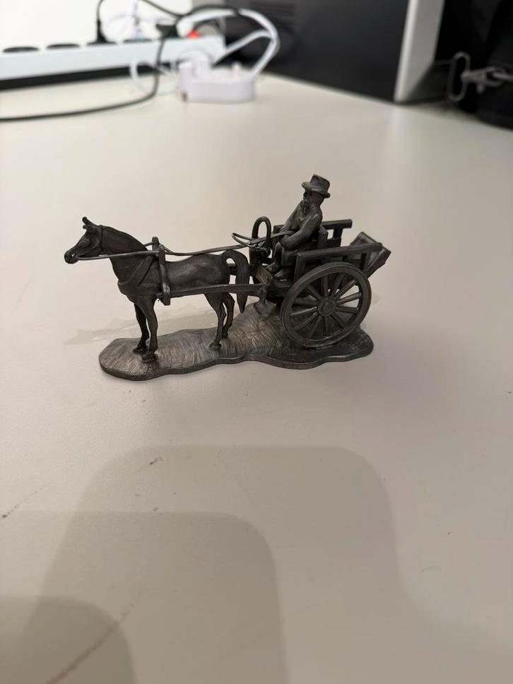 Antiek Paard en Wagen Beeldje, Antiek en Kunst, Kunst | Beelden en Houtsnijwerken, Ophalen of Verzenden