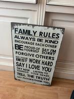 Bord met tekst family rules, Huis en Inrichting, Ophalen, Zo goed als nieuw